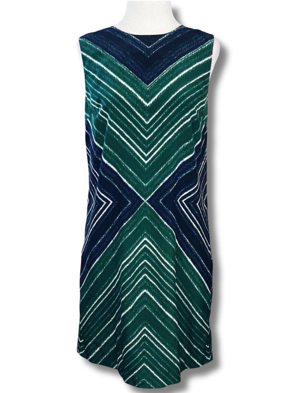 SMART SET Dark green navy blue chevron print sleeveless shift dress XS SMALL
